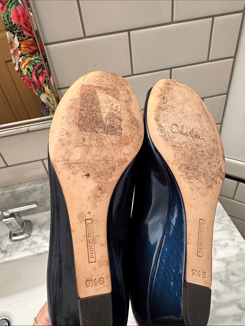 Cole Haan Nike Navy Patent Leather Peep-Toe Wedge Pumps - Picture 4 of 12